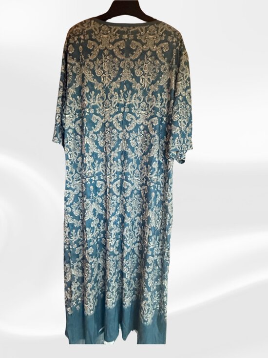 NWT Women's Boho Floral Maxi Dress 2X Teal Damask Print V-Neck Pockets - Picture 6 of 16